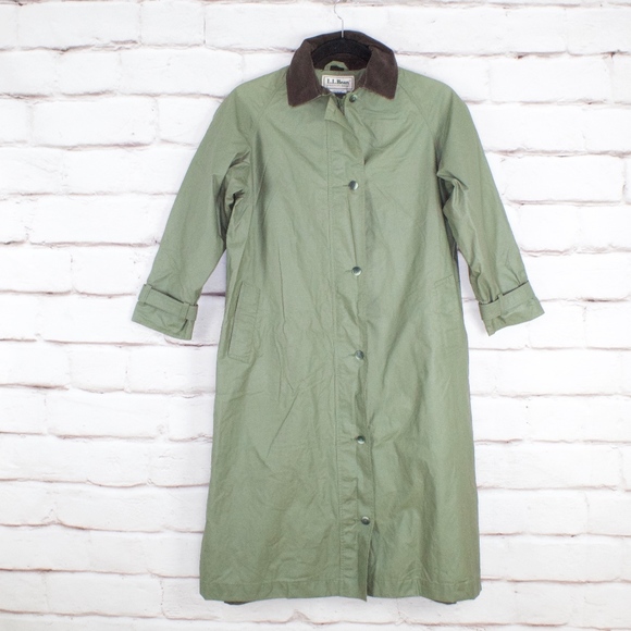 VTG LL Bean Green Trench Coat Long Rain Jacket 12 - Picture 1 of 8